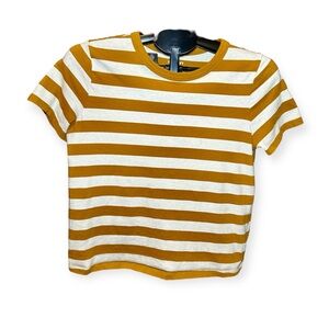 Old Navy petite women small tee striped yellow white wear everywhere
